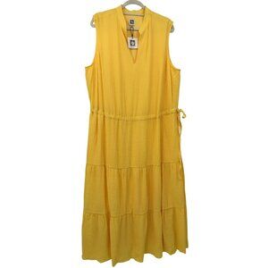 Anne Klein Sleeveless Tiered Midi Gauze Dress Pockets Golden Yellow Sz 22W NEW